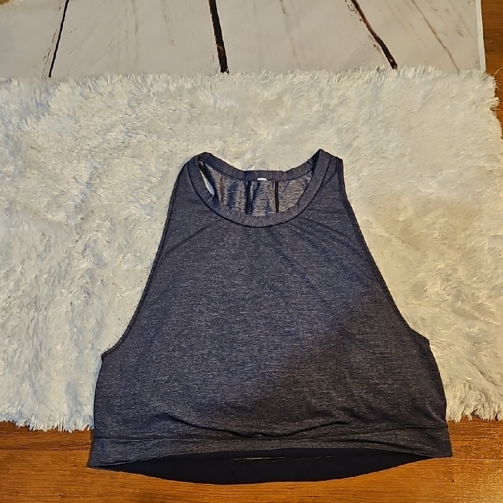 Lululemon Heathered Blue High‎ Neck Racerback Tank Top Space Dye Athletic Womens